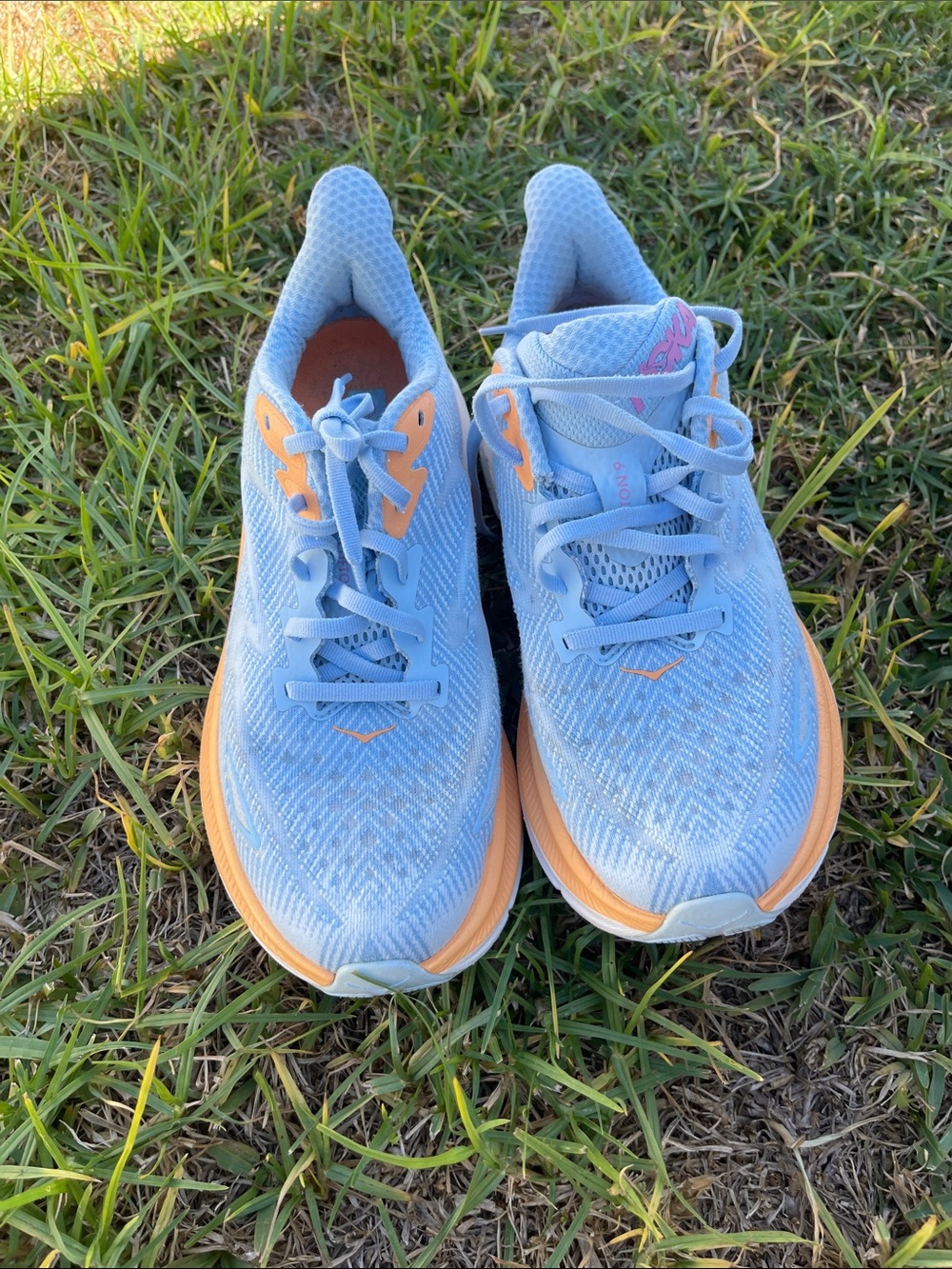 Hoka Women's Sky Blue Running Shoes with Peach Trim